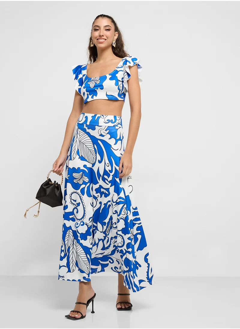 Ginger Floral Print Crop Top & Maxi Skirt Set
