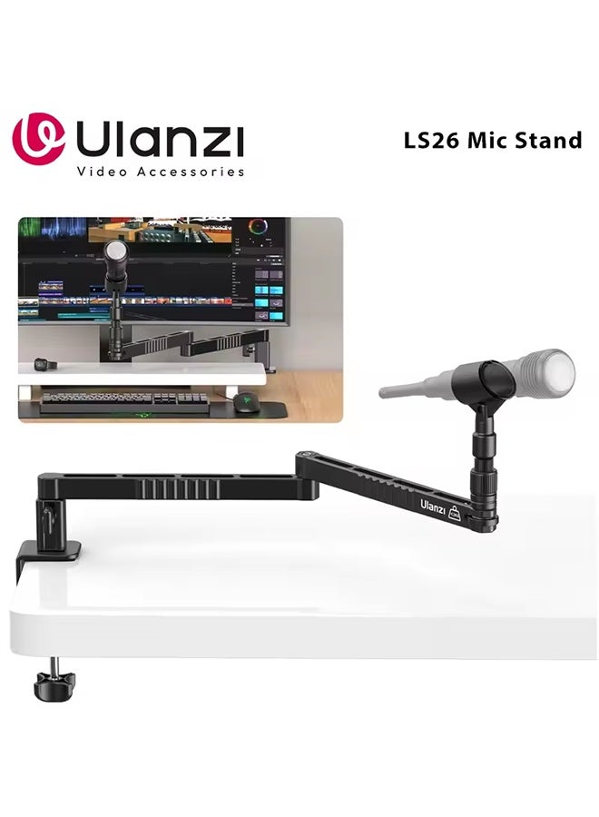 يولانزي حامل ميكروفون Ulanzi LS26 منخفض المستوى مع ذراع ميكروفون مكتبي ومشبك تثبيت قابل للتعديل ودعم تعديل متعدد الزوايا والتمدد - Image 1
