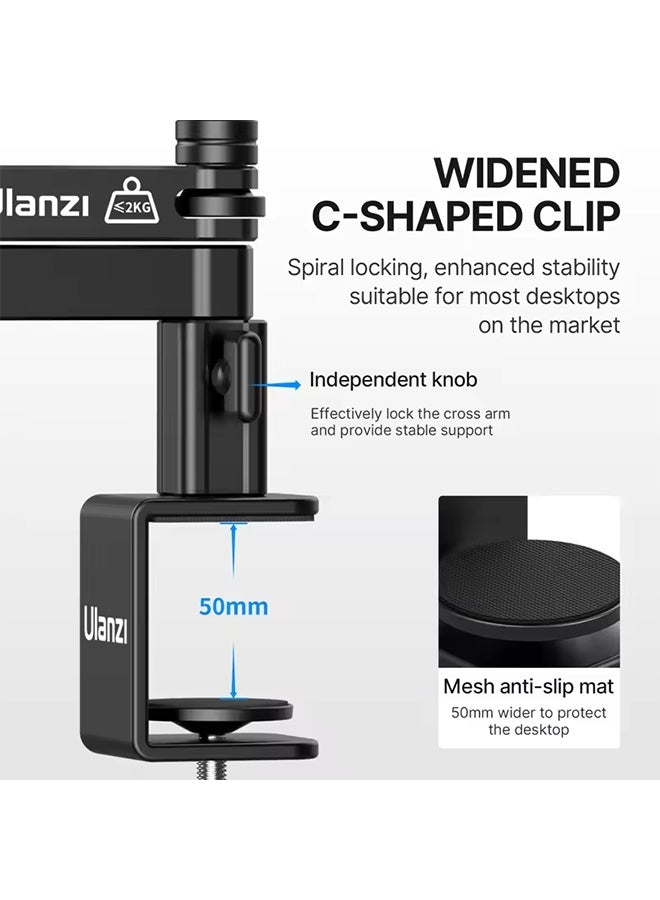 يولانزي حامل ميكروفون Ulanzi LS26 منخفض المستوى مع ذراع ميكروفون مكتبي ومشبك تثبيت قابل للتعديل ودعم تعديل متعدد الزوايا والتمدد - Image 4