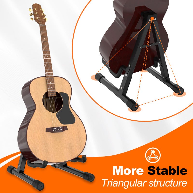 GLEAM Guitar Stand - Electric, Acoustic and Bass, Banjo Stand, A-Frame Metal Folding Guitar Rack with Non-Slip Rubber Sleeves and Foam Arms Black - Image 4