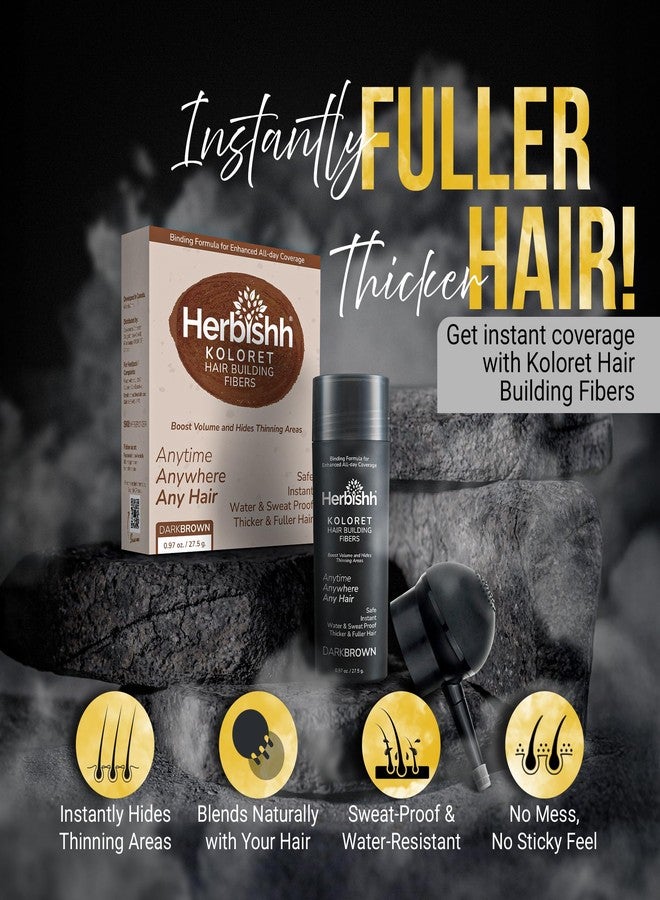 Herbishh Koloret Hair Building Fibers – Dark Brown Root Touch up Powder for Men & Women, Instant Bald Spot Cover-Up & Scalp Concealer – Sweat-Proof & Water-Resistant Fibers for Thinning Hair, 27.5g - Image 2