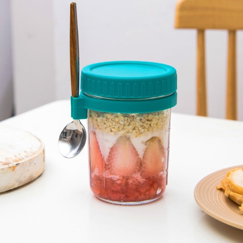Overnight Oatmeal Glass Cup: 8.7*8.7*12cm White, Lightweight Portable Design - Sealed Lid Keeps Food Fresher Longer, Versatile Breakfast Cup for On-the-go Use Small Kitchens - Image 5