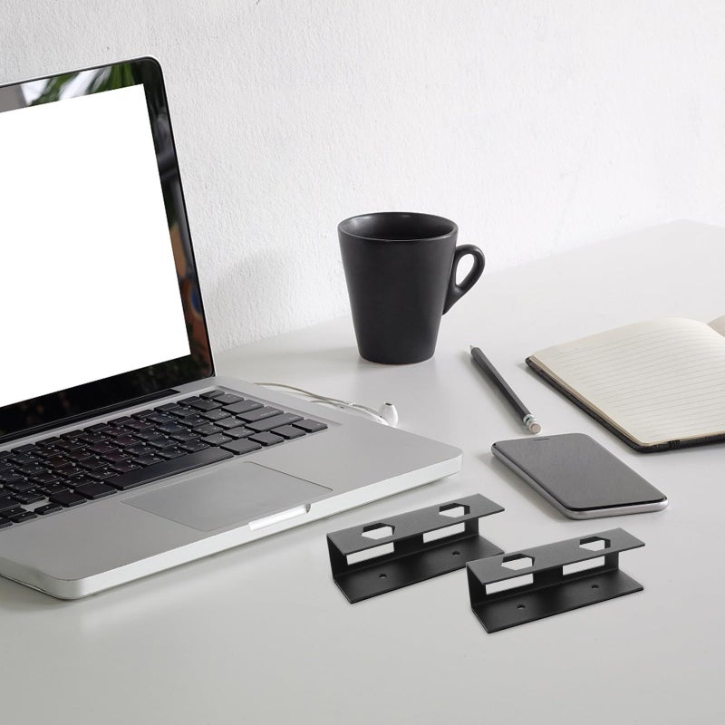 Black Metal Desk Laptop Holder and Keyboard Tray Mount Storage Bracket for Workspace Organization Office and Home - Image 4