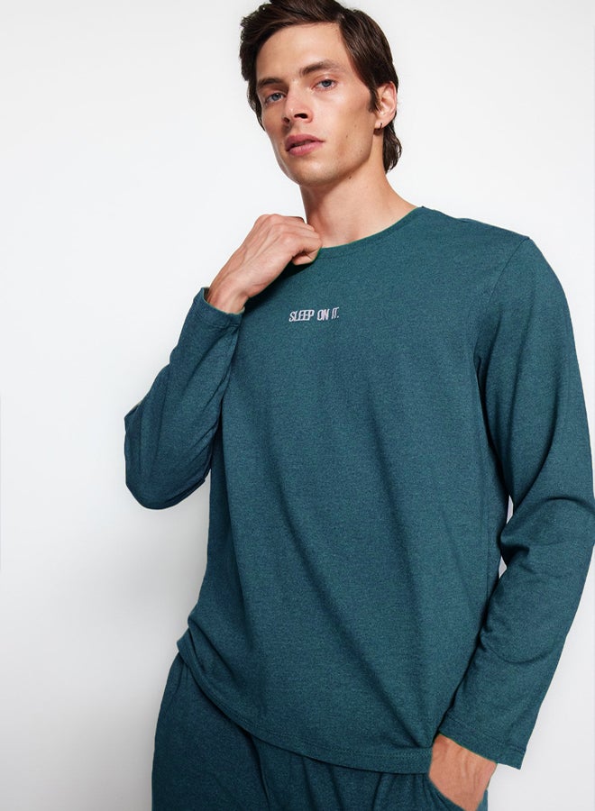 trendyol Petrol Men's Regular Fit Printed Knitted Pajama Set - Image 2