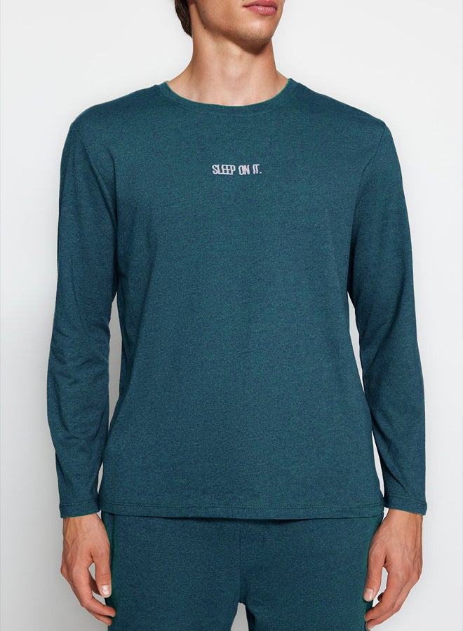 trendyol Petrol Men's Regular Fit Printed Knitted Pajama Set - Image 4