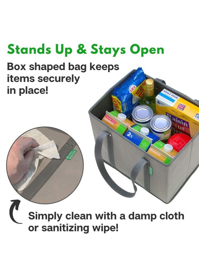 Creative Green Life Reusable Grocery Bags (3 Pack) – Heavy Duty Reusable Shopping Bags with Box Shape to Stand Up, Stay Open, Fold Flat – Large Tote Bags with Long Handles & Reinforced Bottom (Gray) - Image 2
