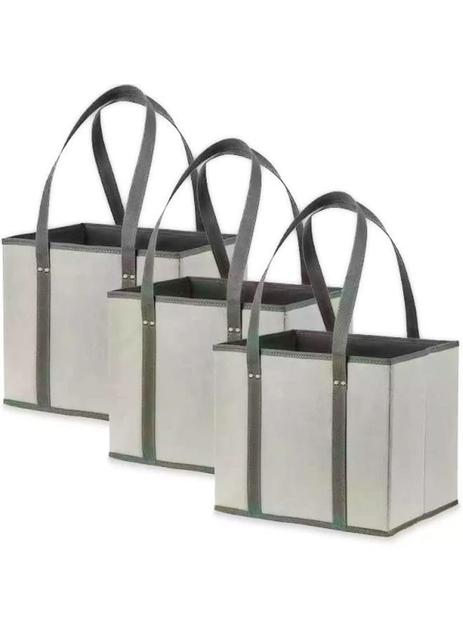 Creative Green Life Reusable Grocery Bags (3 Pack) – Heavy Duty Reusable Shopping Bags with Box Shape to Stand Up, Stay Open, Fold Flat – Large Tote Bags with Long Handles & Reinforced Bottom (Gray) - Image 1