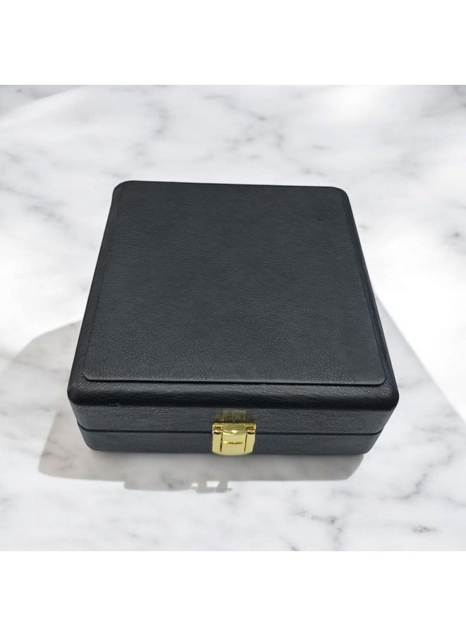 Al Seraj Jewellery Display Box for 12 Rings – Luxury Black Leather Organizer with Soft Suede Interior, Elegant Ring Holder for Display, Travel & Gift Use – 15.3 × 15.3 × 6.3 cm - Image 2
