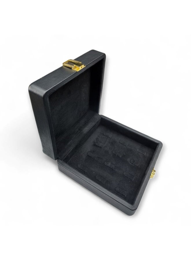 Al Seraj Jewellery Display Box for 12 Rings – Luxury Black Leather Organizer with Soft Suede Interior, Elegant Ring Holder for Display, Travel & Gift Use – 15.3 × 15.3 × 6.3 cm - Image 1