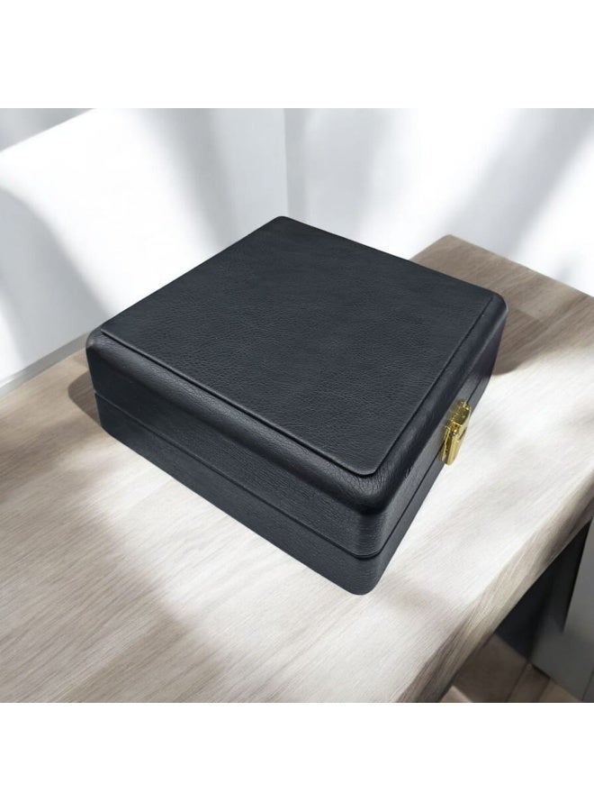 Al Seraj Jewellery Display Box for 12 Rings – Luxury Black Leather Organizer with Soft Suede Interior, Elegant Ring Holder for Display, Travel & Gift Use – 15.3 × 15.3 × 6.3 cm - Image 5