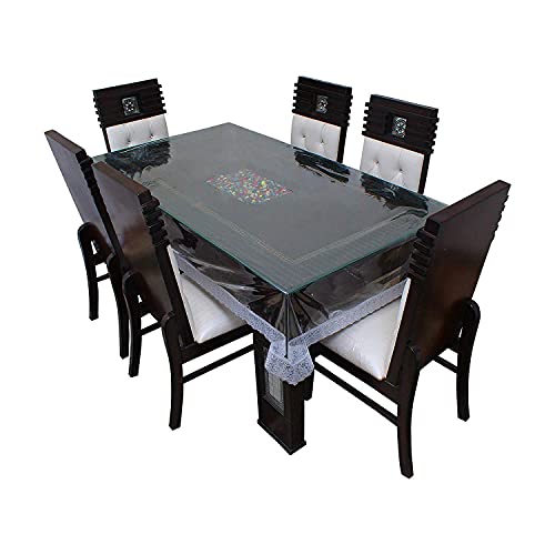 HOMECROWN PVC Plastic Waterproof 6 Seater Rectangular Dining Table Cover with Embroidered Silver Lace Border (Clear , 90x60 Inch, Pack of 1) - Image 2