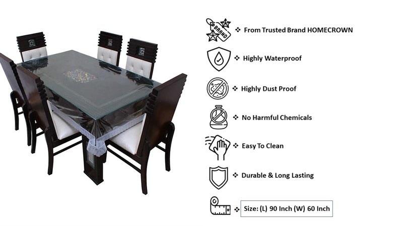 HOMECROWN PVC Plastic Waterproof 6 Seater Rectangular Dining Table Cover with Embroidered Silver Lace Border (Clear , 90x60 Inch, Pack of 1) - Image 5