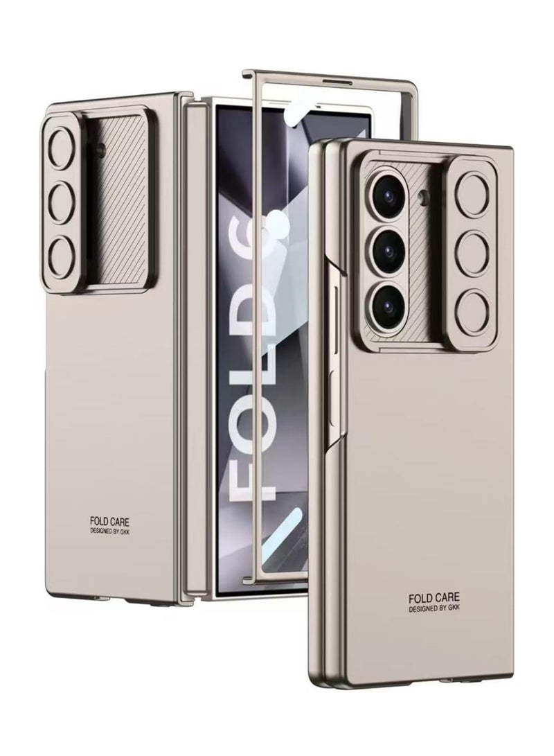for Samsung Galaxy Z Fold 6 Case with S Pen Holder & Slide Camera Cover Protective Phone Case for Galaxy Z Fold 6 5G (Gold)