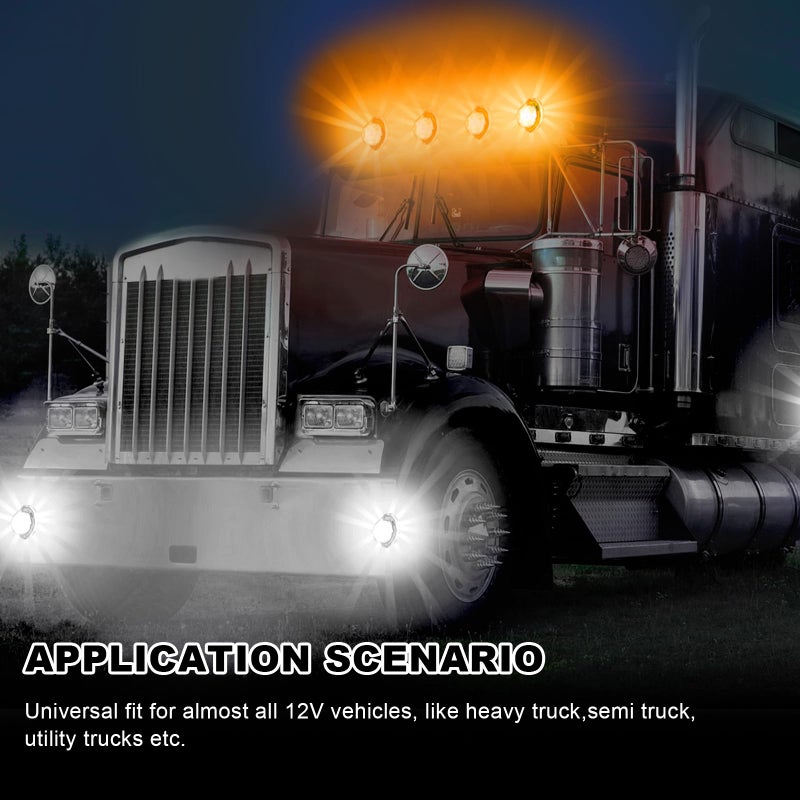 Wodvyss 2Pcs Dual Color Amber/White Watermelon Lights Amber Turn Signal Marker to White Auxiliary Interior Dome Lights Lamps for Semi Truck, w/Reflector Flush Mount Clear Lens Stainless Bezel - Image 5