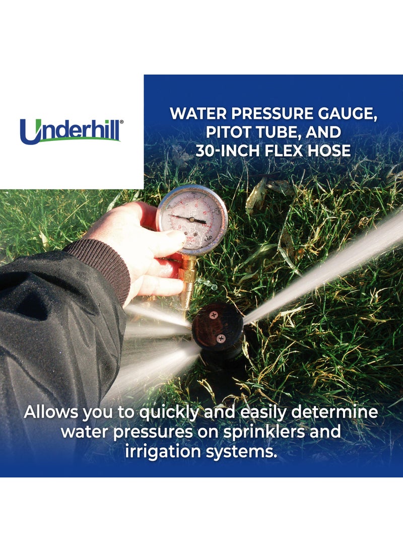 Underhill Underhill HeadChecker Water Pressure Gauge, Pitot Tube and 30-Inch Flex Hose 160 PSI, Dial Indicator, for Sprinklers, Irrigation System, A-PHG-160K  - Image 2