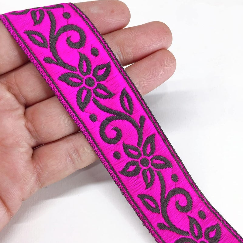 Lami 9 Meter Pink Flower Design Lace Floral Embroidery Border, Lace for Banarasi Saree Bridal Lehenga Dupatta Suit Anarkali Trim Lace - Image 1