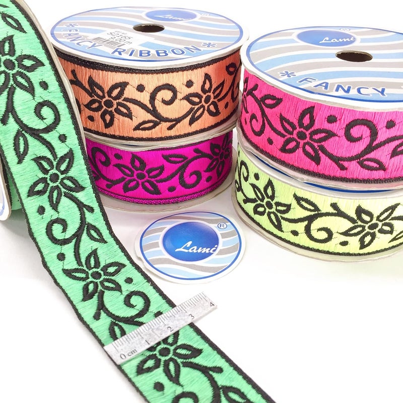 Lami 9 Meter Pink Flower Design Lace Floral Embroidery Border, Lace for Banarasi Saree Bridal Lehenga Dupatta Suit Anarkali Trim Lace - Image 2