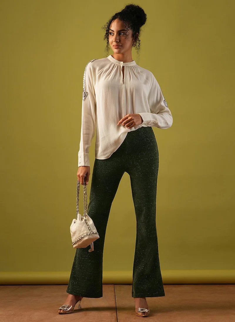 جلو باص جلوبس تريجينجز نسائي لامع بخصر متوسط وأرجل واسعة للحفلات