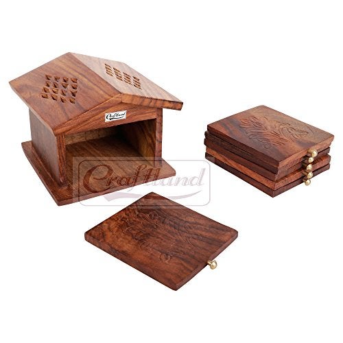 Craftland Wooden Antique Coaster for Kitchen/Dining Table/Office/Restaurant (Hut Coaster) - Image 2