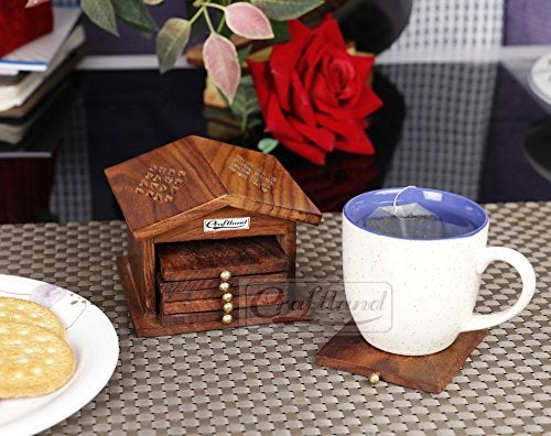 Craftland Wooden Antique Coaster for Kitchen/Dining Table/Office/Restaurant (Hut Coaster) - Image 5