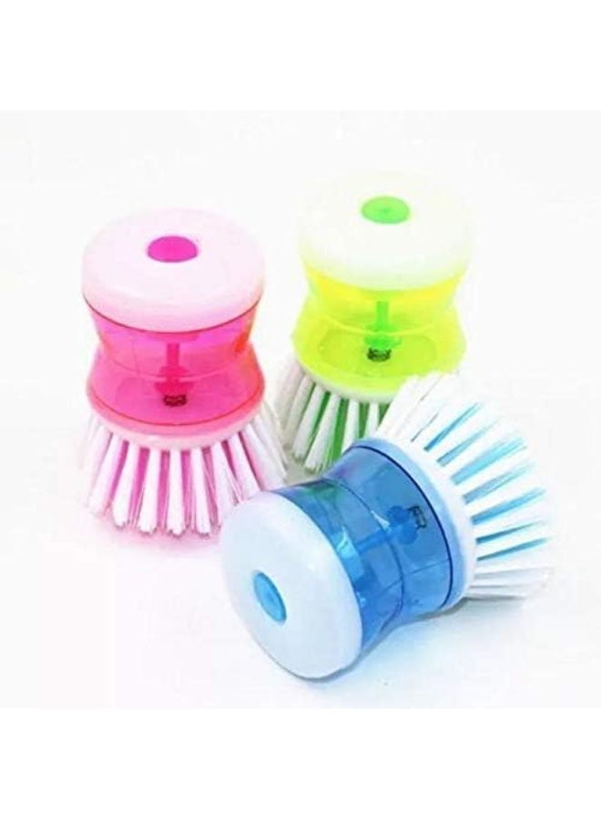 فرشة غسيل أطباق بحجرة تعبئة سائل – فرشاة تنظيف مع موزع صابون مدمج لإزالة الدهون والاتساخ – تصميم مريح – قطعة واحدة – لون متعدد - Image 1