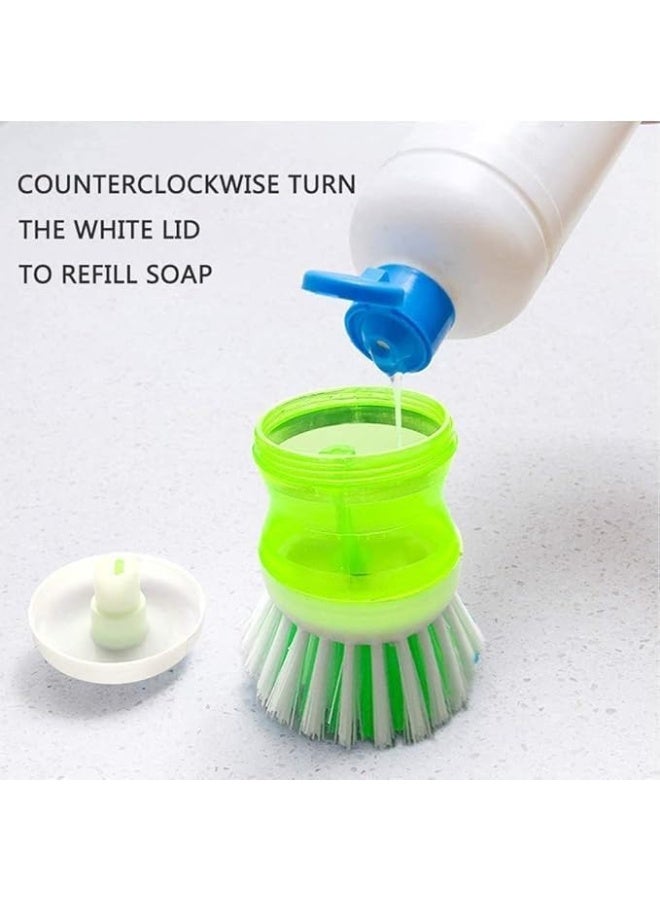 فرشة غسيل أطباق بحجرة تعبئة سائل – فرشاة تنظيف مع موزع صابون مدمج لإزالة الدهون والاتساخ – تصميم مريح – قطعة واحدة – لون متعدد - Image 4