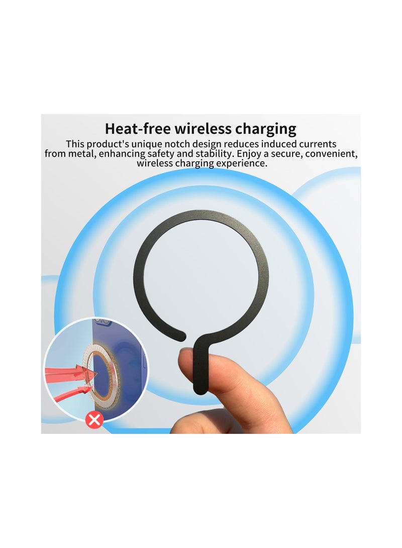 كابتن تيك 4Pcs Universal Metal Rings Compatible with Magsafe Sticker Magnetic Wireless Car Charger Black - Image 3