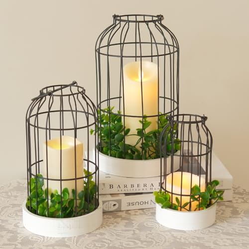DECORKEY Rustic Farmhouse Lantern Decor Set of 3 Lanterns Decorative Indoor and Outdoor, Fireplace Mantle or Kitchen Dining Table - Modern Upscale Beauty for Home - Image 1