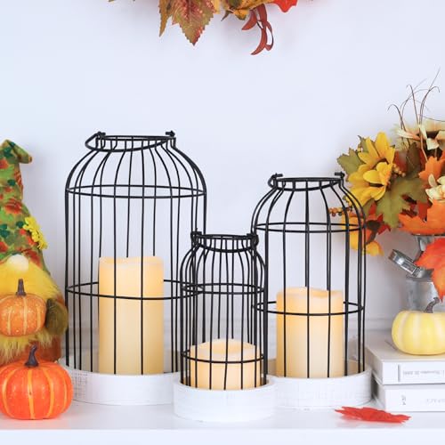 DECORKEY Rustic Farmhouse Lantern Decor Set of 3 Lanterns Decorative Indoor and Outdoor, Fireplace Mantle or Kitchen Dining Table - Modern Upscale Beauty for Home - Image 3