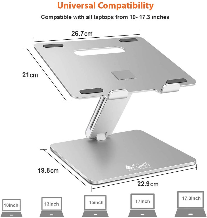 ARTIKEL UniPole Adjustable Laptop Stand Premium Height Adjustable Riser for Desk Increased Laptop Ventilation Ergonomic Supports Up to 20 Kgs Universally Compatible Silver - Image 2