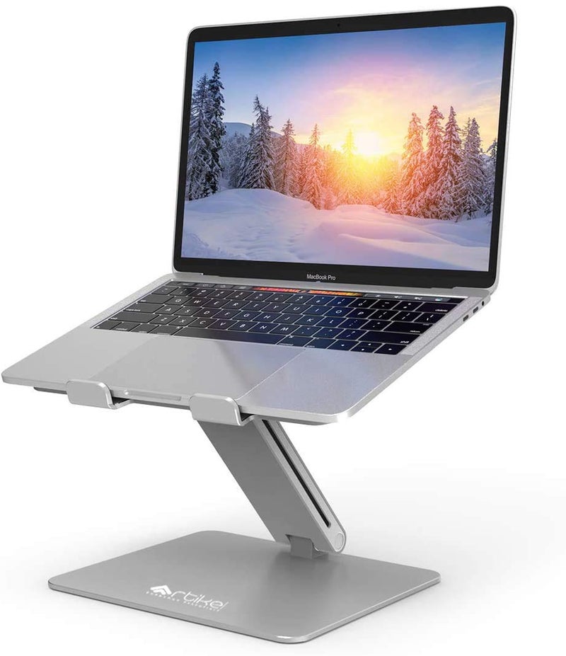 ARTIKEL UniPole Adjustable Laptop Stand Premium Height Adjustable Riser for Desk Increased Laptop Ventilation Ergonomic Supports Up to 20 Kgs Universally Compatible Silver - Image 1