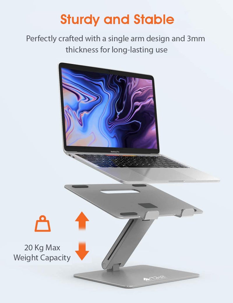 ARTIKEL UniPole Adjustable Laptop Stand Premium Height Adjustable Riser for Desk Increased Laptop Ventilation Ergonomic Supports Up to 20 Kgs Universally Compatible Silver - Image 3
