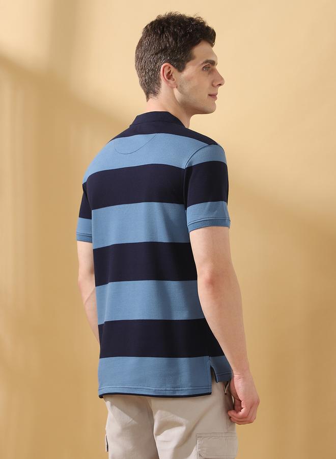 Dennis Lingo Men's Navy Blazer Cotton Blend Striped Regular Fit T-Shirt  - Image 3