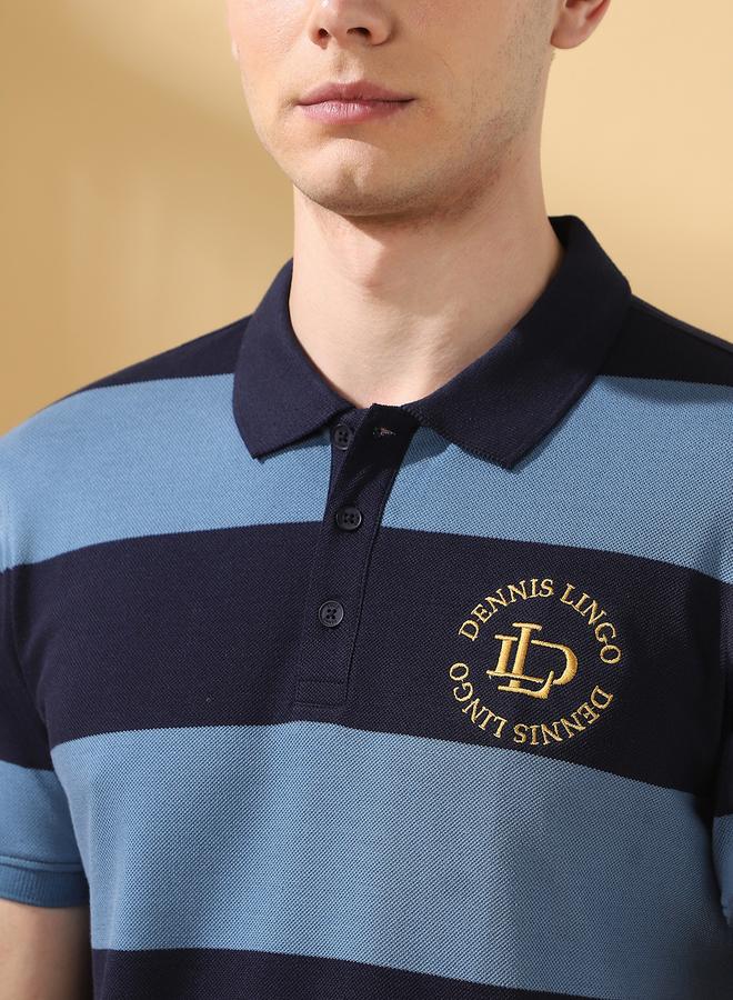 Dennis Lingo Men's Navy Blazer Cotton Blend Striped Regular Fit T-Shirt  - Image 5