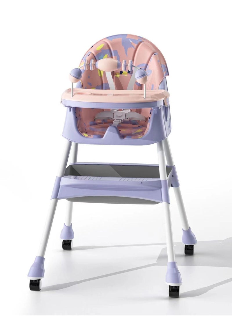Baby High Chair, Height Adjustable High Chairs for Babies and Toddler with Easy-Clean Pu Cushion, Removable Tray, Adjustable Feet, 5 Point Safety Harness, Modern Toddler High Chair