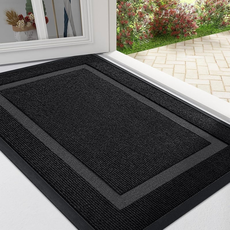 Homaxy Door Mat Rubber Backed Non Slip Door Matts Indoor Dirt Trapper Absorbent Mats Washable Front Doormat Outdoor Heavy Duty Floor Mat for Entrance Kitchen and Garden 43 x 76 cm Black