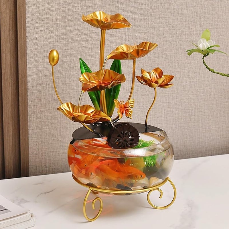 Blue Lotus Fishbowl Ornament Decorative Water Fountain For Home Office Garden - Image 3
