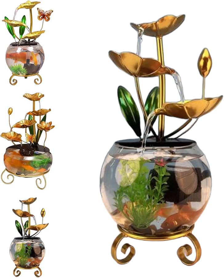 Blue Lotus Fishbowl Ornament Decorative Water Fountain For Home Office Garden - Image 2