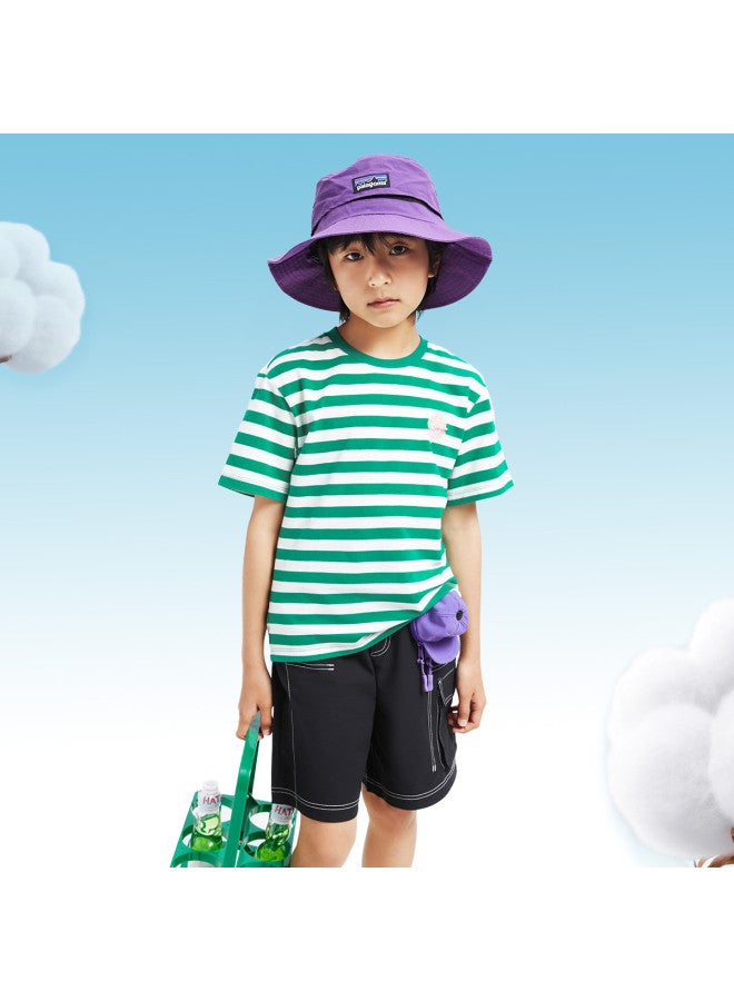 Annil Boys & Girls Round Neck Short Sleeve T-shirt 2025 Summer New Color Block Striped Stretchy Breathable Sweet Fresh Top - Image 2