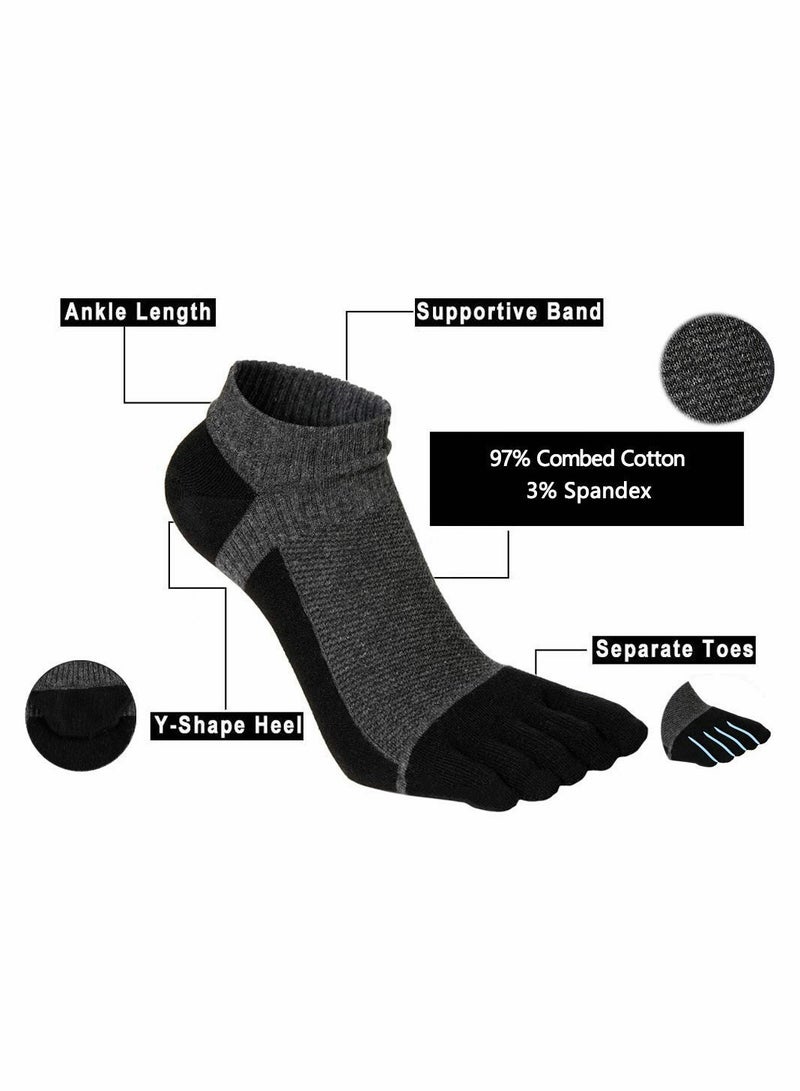 Cotton Ankle Toe Socks for Men and Women, Low Cut Five Finger Athletic Running Socks, Set of 4 Pairs - Image 2