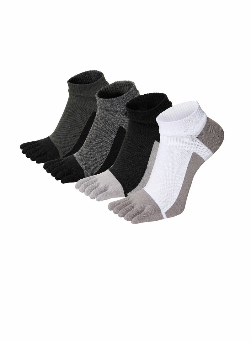 Cotton Ankle Toe Socks for Men and Women, Low Cut Five Finger Athletic Running Socks, Set of 4 Pairs - Image 1