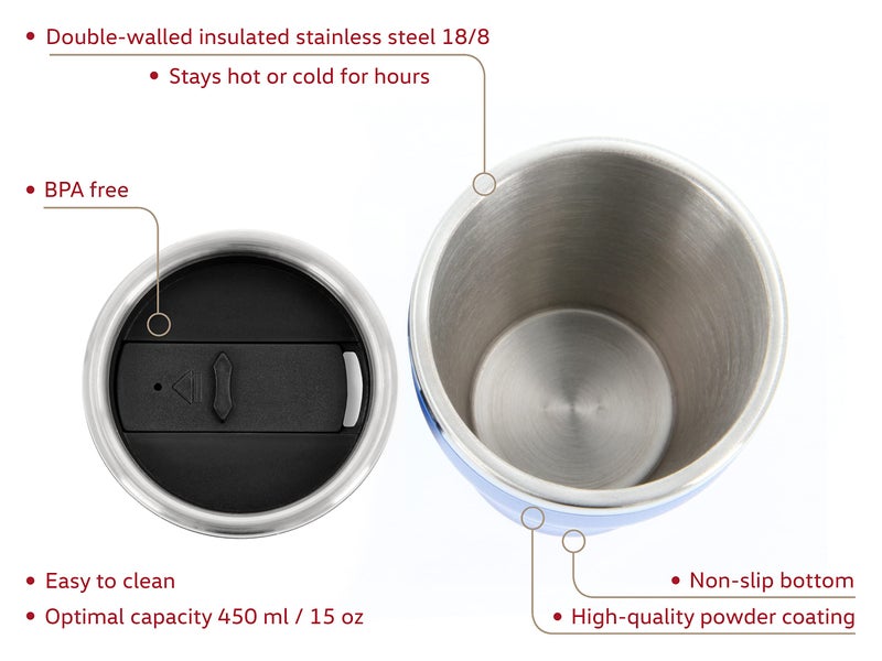 BRISA VW Collection Original Volkswagen Insulated Stainless Steel Thermal Mug (Double-Walled / 450 ml/Blue) - Image 2