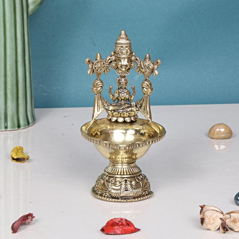 ARTVARKO ARTVARKO Brass Tirupati Balaji with Goddess Lakshmi Diya Oil Lamp 55 inch  - Image 1