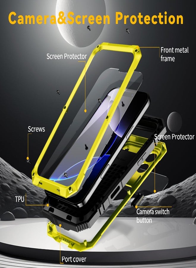 Simicoo جراب Simicoo المعدني العسكري شديد التحمل لهاتف iPhone 17 Pro Max، واقي معدني من السيليكون مقاوم للصدمات والغبار، متين وقوي مع حامل، واقي للشاشة، تحكم بالكاميرا، غطاء حماية كامل للجسم من السقوط (أصفر) - Image 2