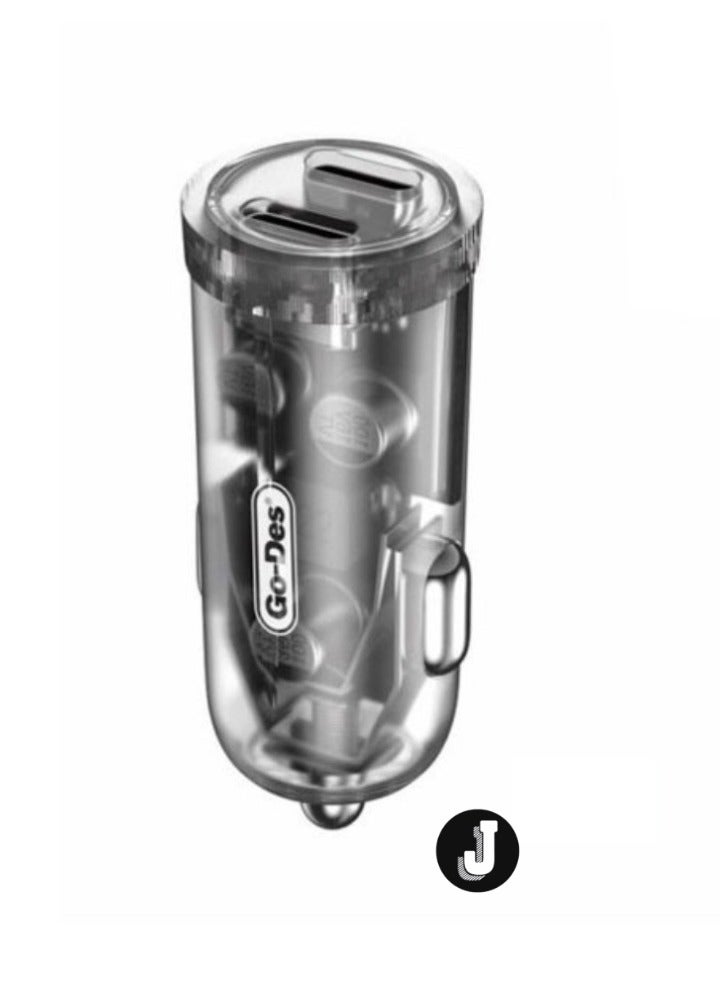 JAJEEK Dual Type-C PD Car Charger 40W – Transparent Fast Charging USB-C Charger for iPhone, Android & More - Image 1