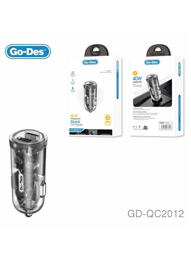 JAJEEK Dual Type-C PD Car Charger 40W – Transparent Fast Charging USB-C Charger for iPhone, Android & More - Image 2