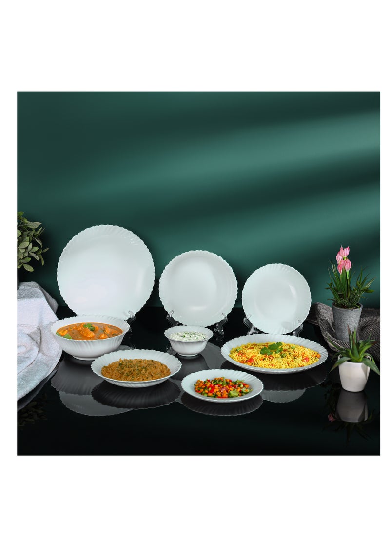 Royalford 18 Piece Classic Opalware Dinner Set- RF12398/ Includes Dinner, Deep and Dessert Plates and Serving Bowls/ Dishwasher-Safe, Freezer and Microwave Safe White - Image 4