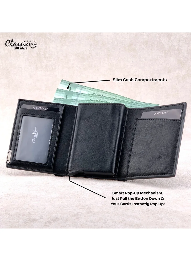 Classic Milano Black (K1802-G056) Classic Milano RFID Blocking Faux Leather Wallet for Men and Women | Card Holder Wallet Pop-up, Credit Card Holder for Men | Wallet for Men & Women’s Card Wallet for Men | Best Price UAE