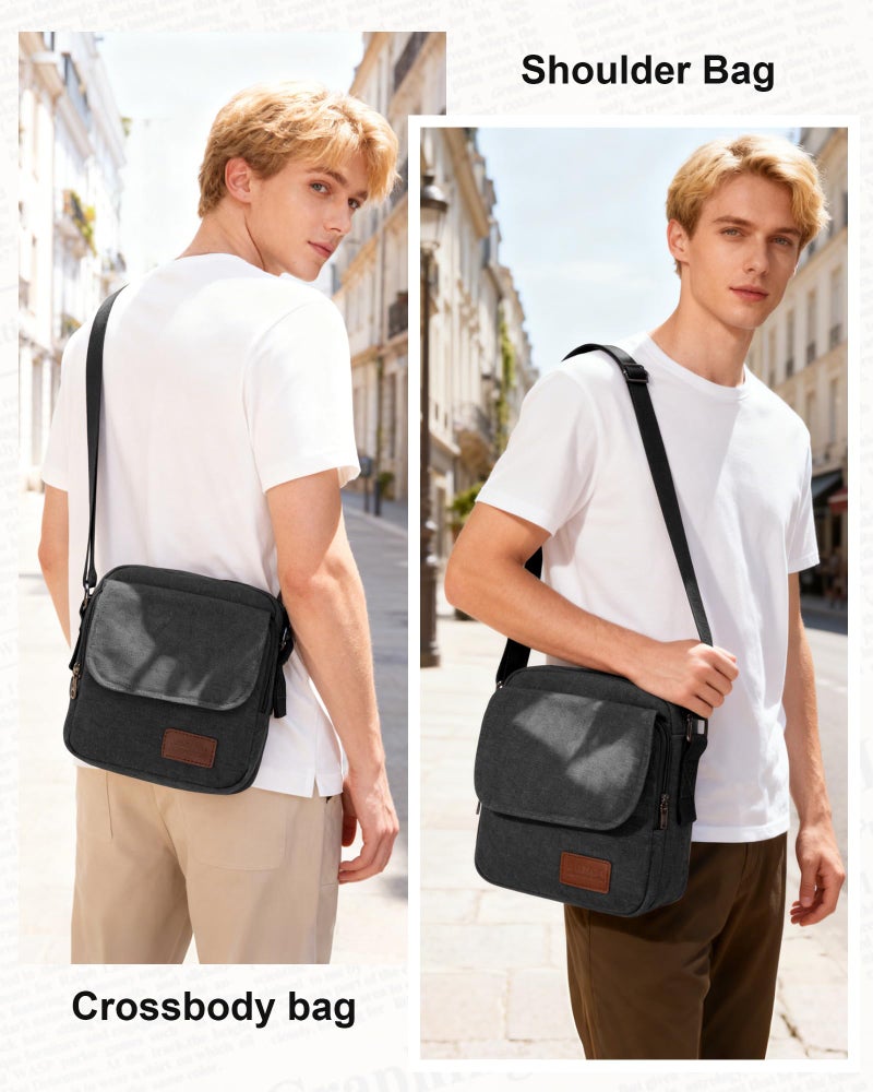 WISEPACK Small Crossbody Bag for Men,Vintage Canvas Messenger Shoulder Bags Crossbody Satchel Bag Men's Side Bags Women Over the Shoulder Purse for Phone Passport Bolsos Para Hombre Black - Image 2