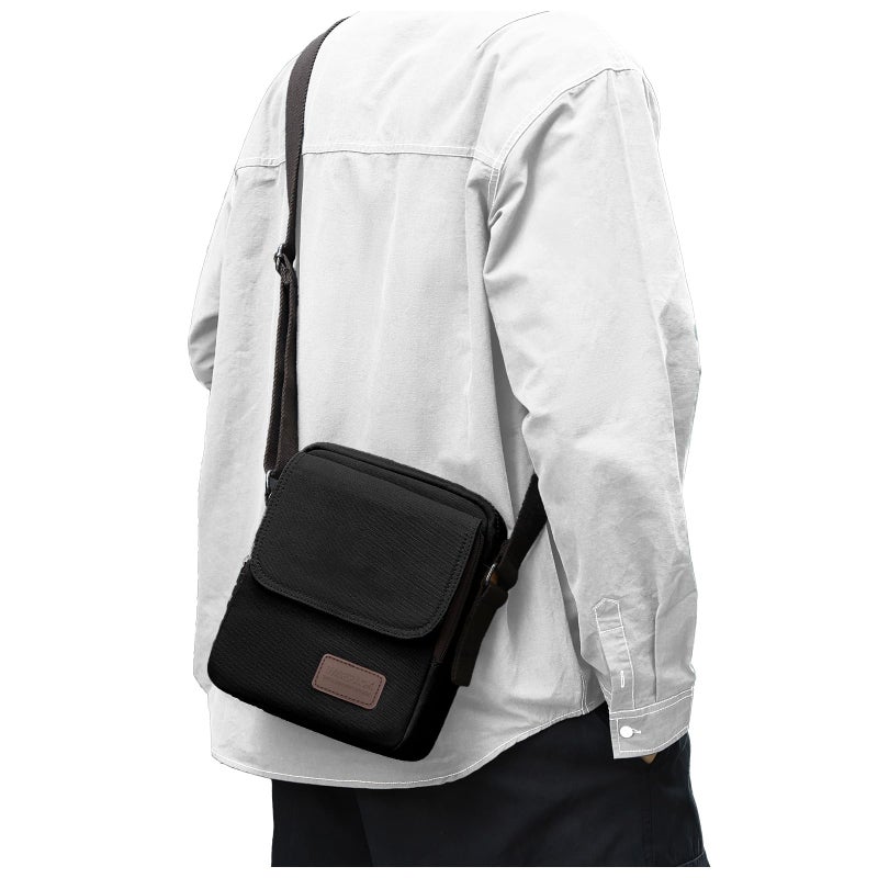 WISEPACK Small Crossbody Bag for Men,Vintage Canvas Messenger Shoulder Bags Crossbody Satchel Bag Men's Side Bags Women Over the Shoulder Purse for Phone Passport Bolsos Para Hombre Black - Image 1